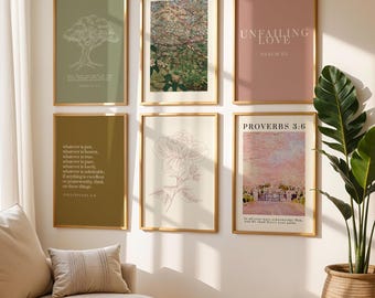 Christian Wall Art Set of 6, Scripture Prints, Spring Bible Verse Gallery Wall, Modern Faith Decor, Minimalist Christian Art, Printable Set