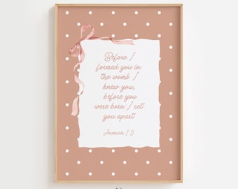 Before I Formed You Jeremiah 1:5 Pink Polka Dot Printable – Christian Baby Girl Wall Art, Bible Verse Nursery Decor, Scripture Download