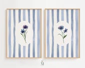 Blue Vintage Floral Print , Pastel Pink Stripe, PRINTABLE Wall Art , Elegant Baby Girl Nursery Decor, Vintage Home Decor, Coquette