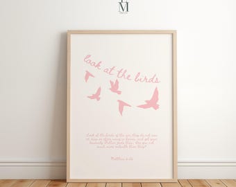 Look at the Birds Printable, Matthew 6:26 Bible Verse Wall Art, Minimalist Scripture Decor, Digital Download, Christian Artwork