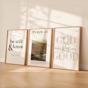 Scripture Wall Art Set of 3, Psalm 23 Print, Be Still & Know, God Is Good Art, Christian Decor, Bible Verse Prints, Minimalist Wall Art