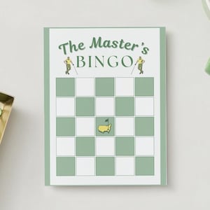 Plantilla de tarjeta de bingo de golf para maestros, juego de bingo de golf personalizable para fiesta del torneo de maestros, juego de golf Augusta National imprimible