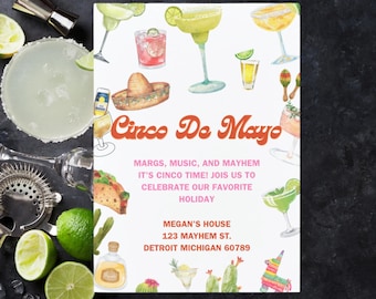 Cinco de Mayo Fiesta Invitation Template, Editable Party Invite (Digital Download)