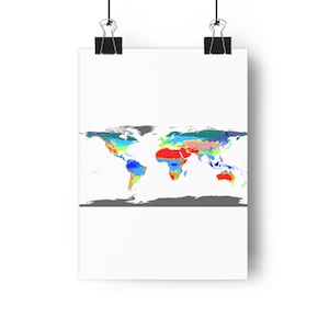 Kunstdruck, Weltkarte der Klimaregionen mit der Note Raum, Geographie-Dekor, Lernposter, Wandkunst Geschenk, Geowissenschaftliches Wanddekor,