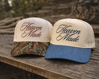 Heaven Made Embroidered Trucker Hat Western Camo Print Brim Baseball Cap Christian Faith Canvas Camouflage Hat, Gift for Him or Her