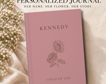Personalized Birth Flower Journal, Custom Name Notebook, Child of God Journal, Christian Gift for Her, Custom Floral Journal