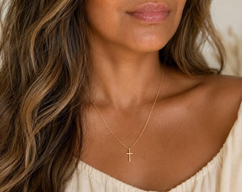 Dainty Cross Necklace, 925 Sterling Silver 18k Gold Plated, Minimalist Faith Jewelry, Small Cross Pendant, Everyday Necklace, Gift for Her