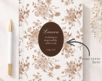 Personalized Christian Journal , Custom Name & Bible Verse Journal, Vintage Floral Notebook