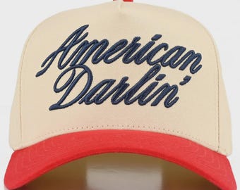 American Darlin Hat, Patriotic Western Trucker, Cowgirl Baseball Cap, Fourth of July, Rodeo Americana, Embroidered Country Concert
