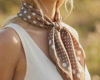 Brown Polka Dot Neck Scarf for Women, Vintage Inspired Hair Tie, Neutral Lightweight Bandana, Western Cowgirl Accessory, Country Style