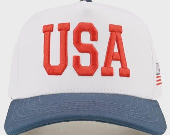 USA Trucker Hat, Embroidered Americana Baseball Cap, Patriotic Vintage Flag Hat, Fourth of July, Country Concert, Western Rodeo