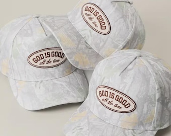 God is Good All The Time Patch Camo Baseball Cap Outdoors Lover Gift Realtree Trucker Hat for him or her Modern Christian Apparel