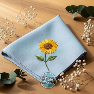 Custom Sunflower Hand Embroidered Handkerchiefs Personalized Women Floral Linen Embroidered Wedding Gifts Hankie For Bridesmaid