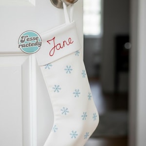 Christmas Snowflake Hand Embroidered Stocking Custom Name Embroidery Stocking Gifts Personalized Handmade Xmas Fireplace Decor For Holiday