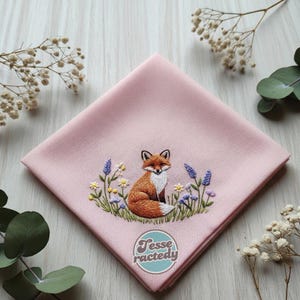 2 Style Custom Fox and Wildflower Hand Embroidered Handkerchiefs Personalized Linen Floral Embroidered Wedding Gifts Hankie For Bridesmaid