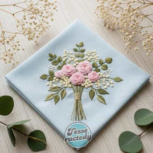 3 Style Custom Wedding Bouquet Hand Embroidered Handkerchiefs Personalized Linen Floral Embroidered Wedding Gifts Hankie For Bridesmaid
