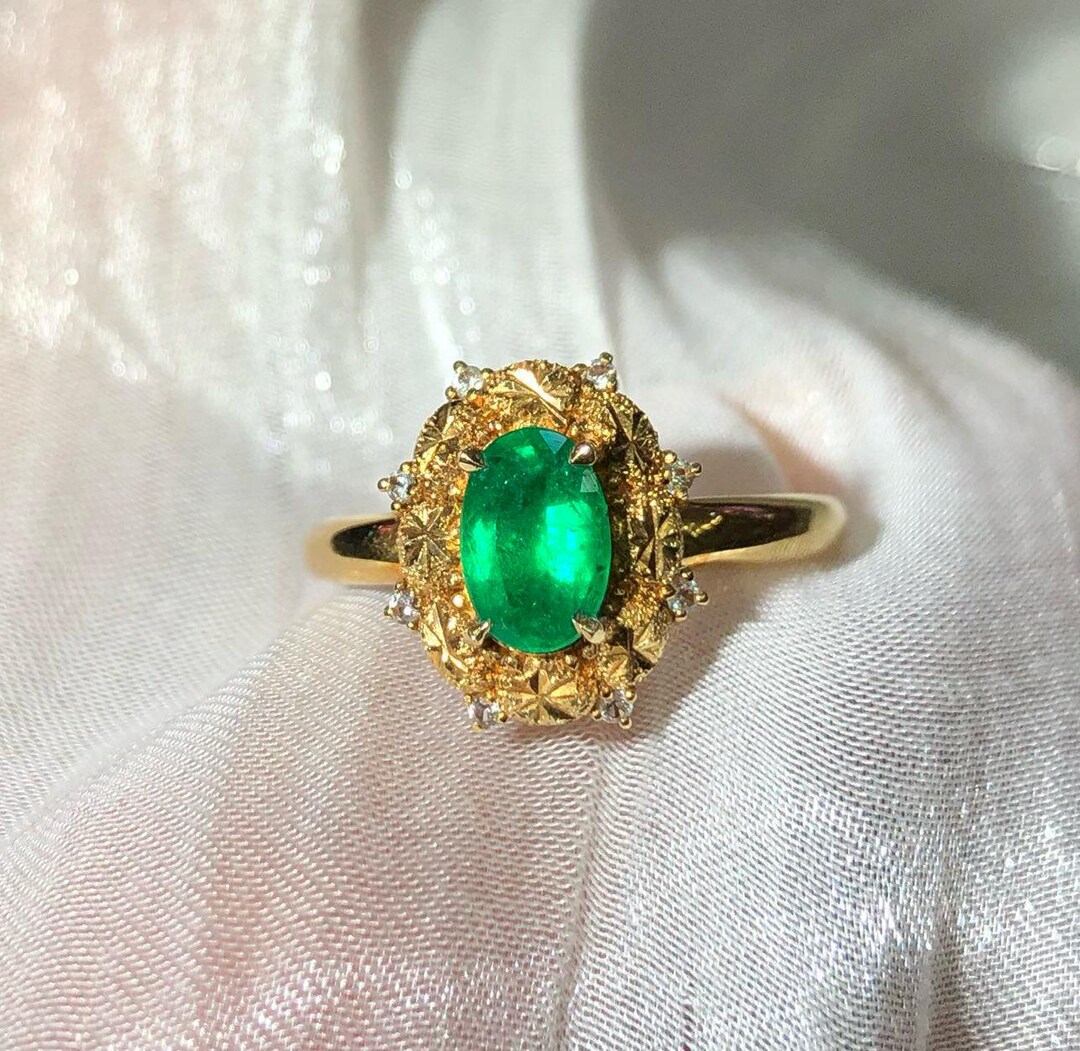 Unique Diamond Paved Natural Genuine Emerald Ring in 18k White Gold ...