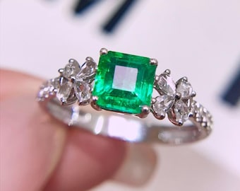 Natural Emerald ring 18k solid gold/Genuine Marquise Pear Accent engagement ring/handmade custom fine Jewelry for women May birthstone