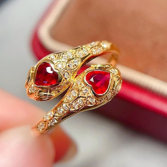 ゴールド ルビーダブルリング K18ルビーとサファイアのダブルリング