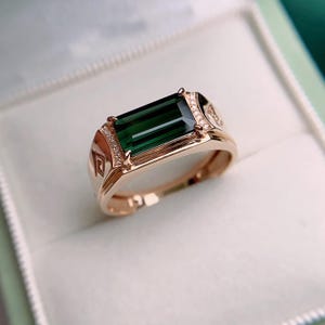 Unique diamond halo Natural Tourmaline men&#39;s ring 18k solid gold/Genuine Tourmaline engagement ring/handmade custom fine ring men/Birthday