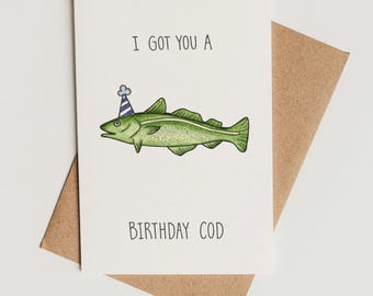 Funny Birthday Card Printable – Birthday Cod Pun Card, Instant Download