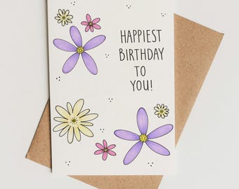 Floral Birthday Card Printable – Simple Flower Birthday Card, Instant Download