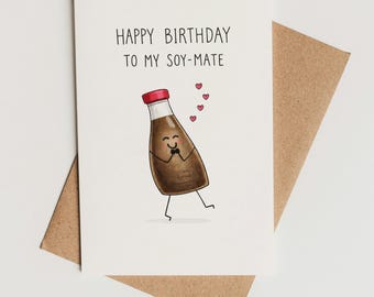 Birthday Card Printable – Soy Sauce Pun, Digital Download