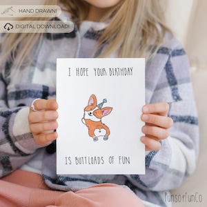 Carte d'anniversaire imprimable Corgi - carte imprimable - dessinée à la main - cadeau pour lui - cadeau pour elle - modèle modifiable