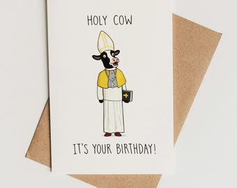 Funny Birthday Card Printable – Holy Cow Pun Card, Digital Download