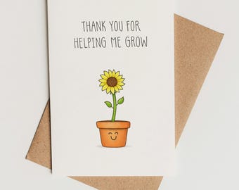Teacher Thank You Card Printable – Helping Me Grow Teacher Card, Instant Download