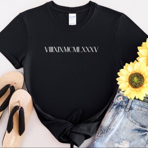 Custom Date Roman Numeral T-Shirt, Anniversary Date Tee, Birthday Shirt, Personalized Honeymoon Tee, Newlywed Shirt, Custom Couples Tee