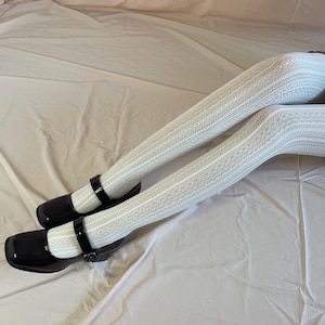 White Tights with Patterned Stripes- White Multi-Patterned Striped Tights - Kawaii style Tights - Y2K outfit- Kuji Studio
