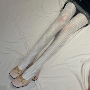 White Multi-patterned fishnet tights- Stretchy and Comfortable - Kawaii Japanese Style Tights - Soft Goth Tights- Kuji Studio