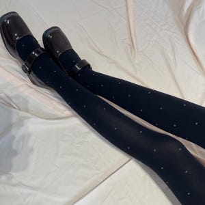 Black Tights with a Small Grey Embroidered Dot Pattern -Super stretchy and Comfortable - Kawaii style Tights - Y2K outfit-Kuji Studio