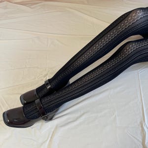 Black Tights with Patterned Stripes- Black Multi-Patterned Striped Tights - Kawaii style Tights - Y2K outfit- Kuji Studio
