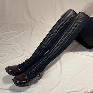 Black Knitted Tights with a Heart Pattern - Women Patterned Tights- Stretchy and Comfortable - Kawaii Soft - Y2K outfit-Kuji Studio