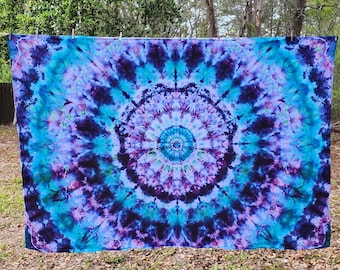 Large Blue and Purple Kaleidoscope Tie Dye Tapestry