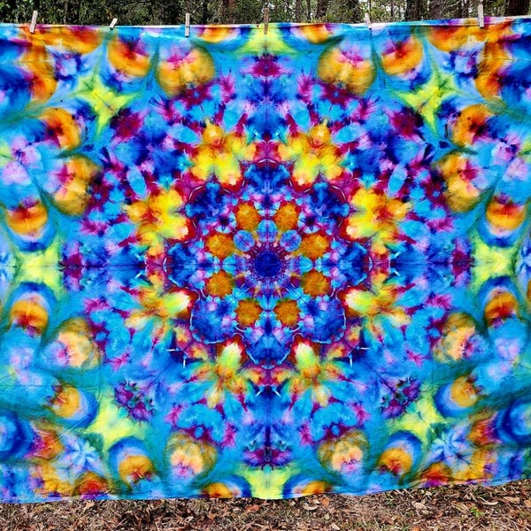 Large Blue, Purple, Pink and Yellow Kaleidoscope Tie Dye Tapestry T144L