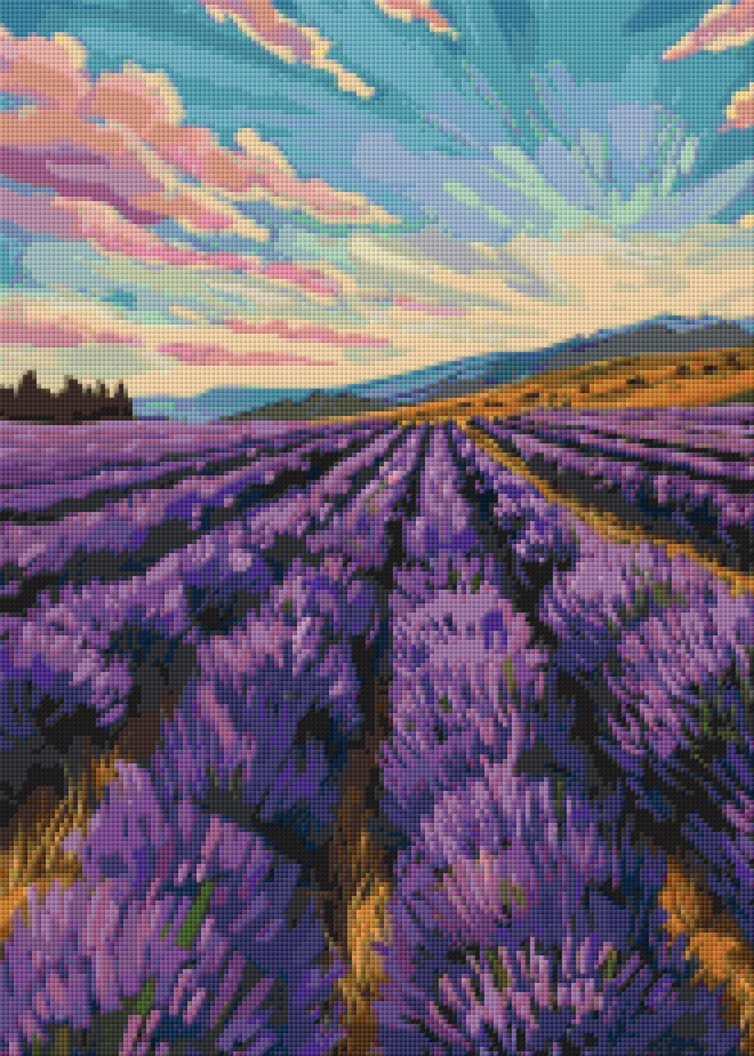 Lavender Field Cross Stitch Pattern PDF | Provence Landscape Embroidery ...