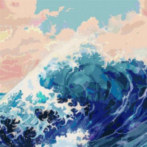 Modèle de point de croix vague océan bleu : broderie paysage marin côtier (téléchargement PDF)