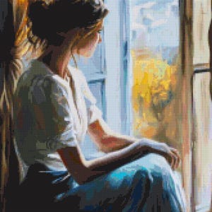 Woman by the Window Cross Stitch Pattern PDF | Peaceful Sitting Lady Needlepoint | Digital Download | Old Masters Embroidery