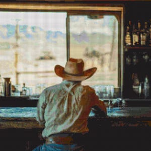 Cowboy Cross Stitch Pattern PDF | Western Bar Scene Needlepoint | Rustic Americana Embroidery | Digital Download | Country Wall Decor