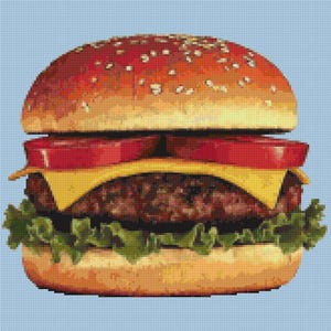 Cheeseburger Cross Stitch Pattern: Retro Fast Food Embroidery (Digital Download