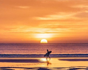 Walking On Sunshine - sunset surf, surfer boy, surf shack, surfer art, pray for surf, Costa Rica art, beach sunset photography, sunrise surf