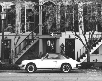 One Way 911 - Savannah Georgia photography, Savannah GA print, Porsche wall art, Porsche 911, Porsche art, Porsche black and white photo