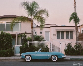 Laguna Beach Blue Benz - Mercedes Benz Photography, Southern California photo print,  Vintage Mercedes Benz photo print, 190SL wall art