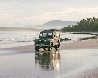 TamaRover - Land Rover series print, Vintage Land Rover photo, Classic truck print beach, Costa Rica beach print, vintage tropical truck art