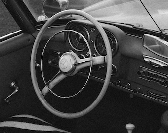 Beach Benz 190SL - Black and white Mercedes Benz Photography, Vintage Mercedes Benz photo print, 190SL wall art, vintage beach car photo