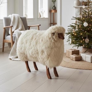Choco Wooden Sheep, Statement Piece, Genuine Lambskin, Luxury Home Decor, Chair, Stool, Lalanne Sheep