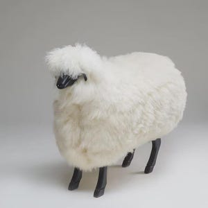 Snowy is a Wooden Sheep Statement Piece, Lalanne Sheep, Genuine Lambskin Chair, Home Decor, Gift image 4